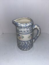 Santa Ana Inc Crock Shop Pitcher Blue  White Floral Design Pottery picture
