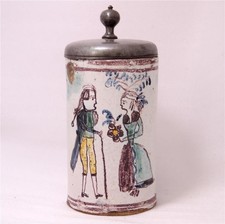Antique Early Austrian Faience Beer Stein - Courting Couple circa mid-1700s picture