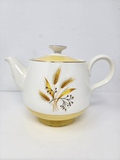 Century Service Teapot & Lid Autumn Gold Wheat White Yellow Gold Vintage picture