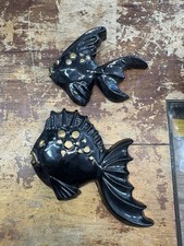2 Vintage 60s Chalkware Fish bathroom wall plaques Mcm Miller Style picture