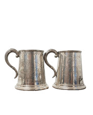 Vintage English Pewter Alphabet Circus Mugs Sheffield UK Collectible Pair picture