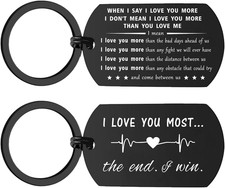 I Love You More Keychain for Him, Romantic Promise Gift for Husband, Valentine A picture