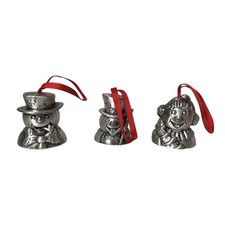 Vintage 1995 Home For The Holidays Snowman Bell Ornaments Set of 3 Silver picture