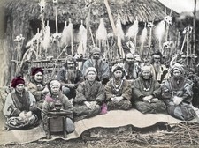 Hokkaido Japan Ainu Indigenous People Group Ceremony Skulls Vtg. Photo 19thC. picture
