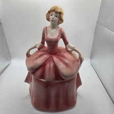 Vintage Pink Lady Ball Gown Ceramic Figural Jar Southern Belle Vanity Container picture