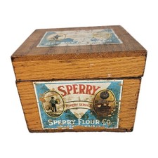 VTG 1931 Sperry Flour Co General Mills Wooden Recipe Box Brass Hinges 7x6x5