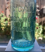 Sumner Bakersfield California G. Galli Soda Works Western Aqua Glass Bottle CA picture