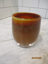 Glassybaby Jane's Caramel Votive Chocolate, Orange Yellow Pre-Triskelion Seattle picture