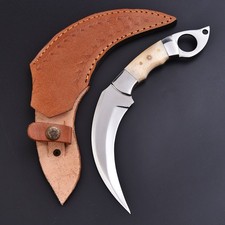 Handmade Fixed Blade Karambit Knife Tactical Claw with Belt Leather Sheath picture