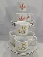 Yorktown Toscany Floral Luncheon Snack Plates Lot of 8 Sets MCM Red Yellow Cups picture