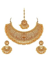 Efulgenz Indian Bridal Jewelry Bollywood Choker Necklace Earrings Set Gold picture