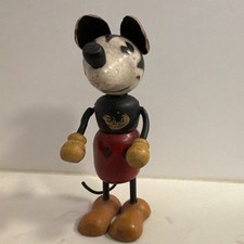Vintage 1930s Fun-E-Flex Mickey Mouse Wood Figure Jointed TIGHT With WIRE TAIL picture