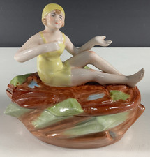Art Deco Porcelaine Bathing Belle Trinket Box Germany Vintage 1930's picture