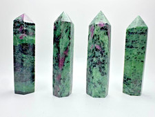Set of 4 Ruby Zoisite Anyolite Crystal Energy Point Towers 3.25–3.75