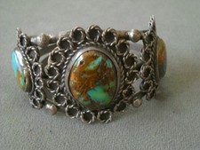 Native American Navajo Turquoise Sterling Silver Twisted Wire Cuff Bracelet picture