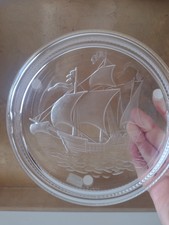 Vintage Lalique France Crystal Santa Maria Galleon Ship Ashtray Signed 6.75