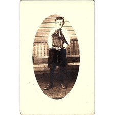 Boy Holding Large Bunny Rabbit Antique Real Photo RPPC Postcard PE14 picture