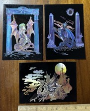 Lot 3 Vintage Dragon Dufex Foil Artist Postcards Castles Fantasy picture
