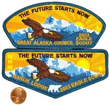 BSA GREAT ALASKA COUNCIL OA NANUK 355 2023 2-PATCH EAGLE BOY SCOUT FLAP & CSP picture