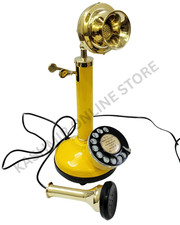 Antique Yellow Vintage Telephone – Classic Working Rotary Candlestick Landline . picture