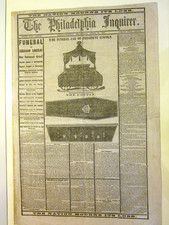 Abraham Lincoln Funeral.  Philadelphia Inquirer April 20, 1865.  GREAT SHAPE. picture