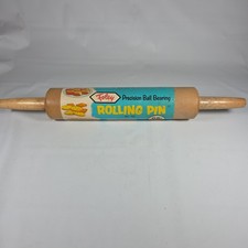 Vtg Foley Wooden Rolling Pin Precision Ball Bearing Original Paper Sleeve Tag picture