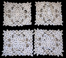 White Vintage Linen Lace Doilies Rectangle Doily Placemats 12”x 12” Cottage picture