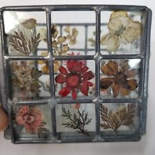 Vintage Leaded Glass Pressed Flowers Candle Holder, Tea Light Berkeley Designs picture