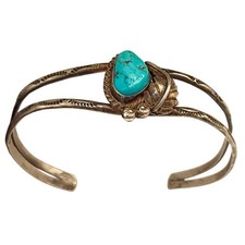 Glenn & Irene Sandoval NavajoBlue Gem Turquoise Sterling Silver Bracelet  picture