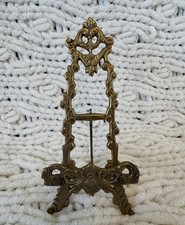 Vtg Victorian Style Ornate Brass Easel Stand 7”X 3” Photo Stand picture