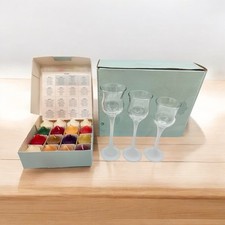 PartyLite Iced Crystal Stemmed Trio Set Glass Votive With Box Of 16 New Candles picture