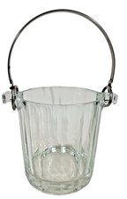 Vintage Mid Century Paneled Glass Crystal Ice Bucket w Removable Chrome Handle picture