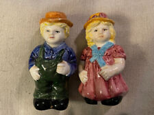 Salt & Pepper Shaker Set Figurines Country Girl & Boy Porcelain Vintage picture