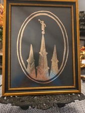 Vintage Etching Of The Angel Meroni Atop The Utah Mormon Church Spires Religous picture