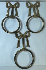 Lot Of 3 Vintage Bow Ribbon Solid Brass Towel Ring Holders Wall Mounted picture