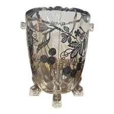 Heisey Crystal Ice Bucket with Silver Overlay Grapevine Decoration 3 Footed picture
