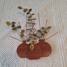 Vintage Brass Eucalyptus Leaves Sculpture Wall Table Art Boho MCM picture