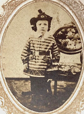 CIVIL WAR BOY DRESSED AS CONFEDERATE SOLDIER with PLUMED SLOUCH HAT CDV PHOTO picture