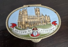 Vtg Westminster Abbey Oval Enamel Trinket Box Silver 2 Inch Has Insert picture