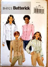 Butterick B4921 Front Button Blouses Princess Seams 4 Variations Size 8-10-12-14 picture