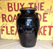 ANTIQUE 1880S SOUTHERN STONEWARE BUTTER CHURN 4 GALLON ALKALINE DRIP GLAZE CROCK picture