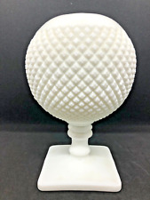 Vintage Westmoreland Milk Glass Diamond Rose Bowl Ivy Ball Pedestal Vase Heavy picture