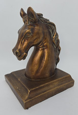Vintage Verandah Resin Horse Head Bust Equestrian Statue Faux Bronze Figurine picture