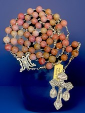 Semi Precious Genuine Red Rhodonite 10mm Stone XL 30” Rosary Pardon Crucifix Tag picture