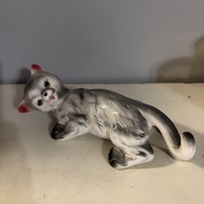 Vtg MCM Wall Climbing Cat Ceramic Hanging White Kitten Green Eyes Camark Style picture