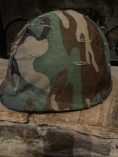 Late Vietnam War US GI ERDL CAMO COVER on M1 Steel Helmet, Liner & Elastic Band picture
