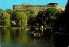 Boston Park Plaza Hotel Water Scene Paddle Boats Massachusetts c1980 Postcard picture