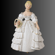 1950s NAPCO Ware Lady Figurine Planter White Ruffle Dress Matte Ceramic picture