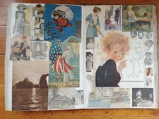 Antique 1918 Scrapbook Album Trade Cards Cutouts 70 Big Pages RARE Santa Flag picture