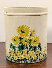 Vintage Sunflower Floral Metal Tin Canister No Lid Farmhouse Yellow Green Decor picture